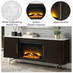 Acme DN03944  Clayten espresso finish wood marble top 70" dining buffet server sideboard cabinet with fireplace insert Bluetooth speaker