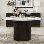 Acme DN03950-5PC 5 pc Clayten espresso finish wood 52" round marble top dining table set