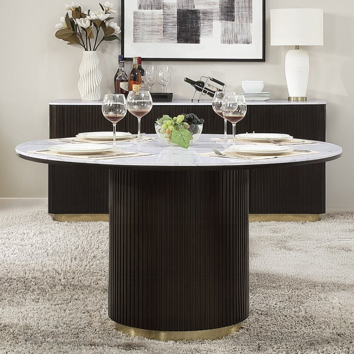 Acme DN03950-5PC 5 pc Clayten espresso finish wood 52" round marble top dining table set