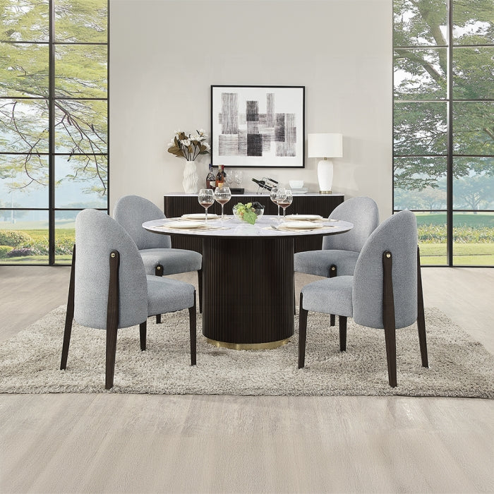 Acme DN03950-5PC 5 pc Clayten espresso finish wood 52" round marble top dining table set