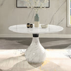 DN04055-5PC 5 pc Koen white and black engineered marble 48" round dining table set grey boucle chairs