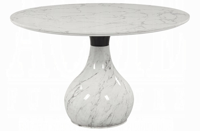 DN04055-5PC 5 pc Koen white and black engineered marble 48" round dining table set grey boucle chairs