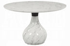 DN04055-5PC 5 pc Koen white and black engineered marble 48" round dining table set grey boucle chairs