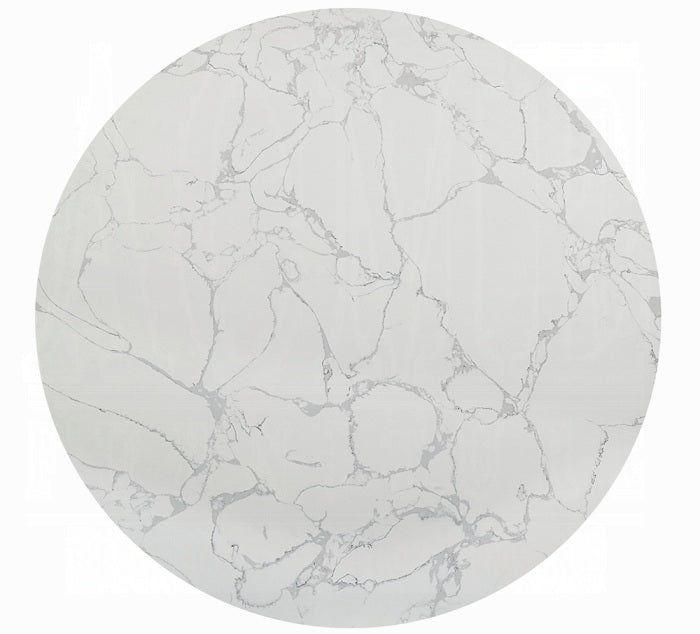 DN04055-5PC 5 pc Koen white and black engineered marble 48" round dining table set grey boucle chairs