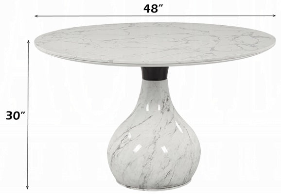 DN04055-5PC 5 pc Koen white and black engineered marble 48" round dining table set grey boucle chairs