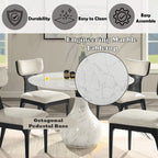 DN04055-5PC 5 pc Koen white and black engineered marble 48" round dining table set grey boucle chairs