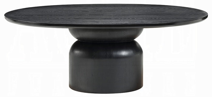 DN04065-5PC 5 pc Marioly ash black finish wood 78" oval dining table set grey boucle chairs