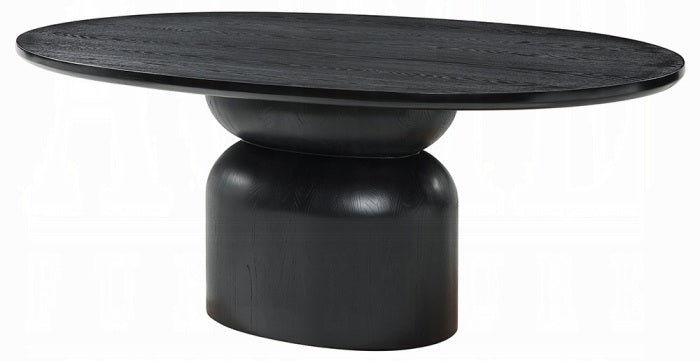 DN04065-5PC 5 pc Marioly ash black finish wood 78" oval dining table set grey boucle chairs