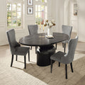 DN04065-5PC 5 pc Marioly ash black finish wood 78" oval dining table set grey boucle chairs
