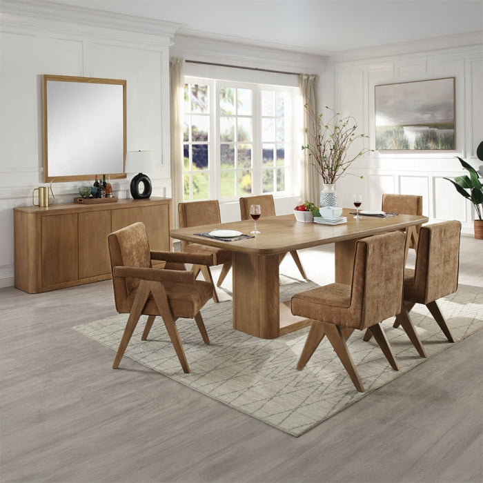 Acme DN04075-7PC 7 pc Zoey oak finish wood mid-century modern dining table set