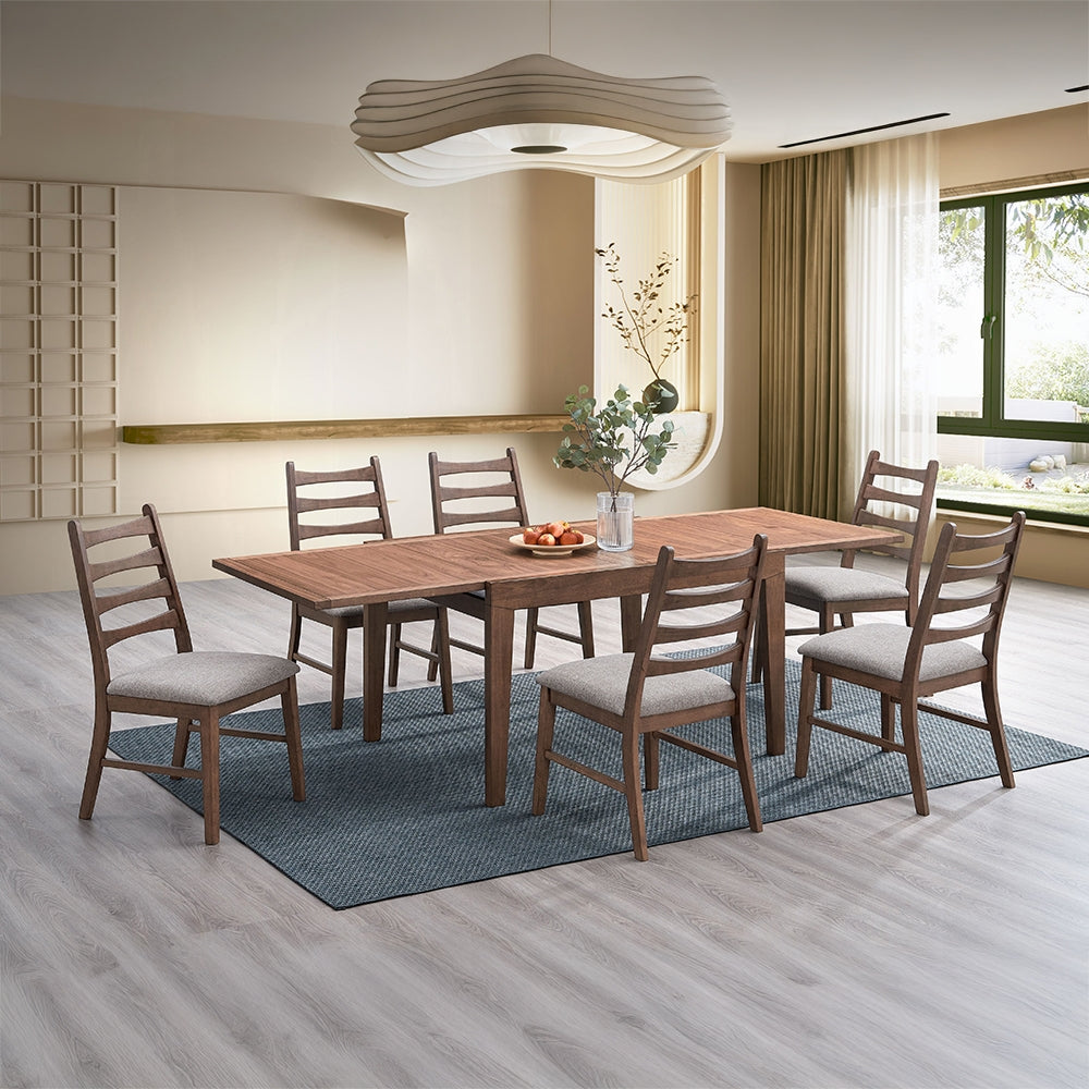 Acme DN04170-7PC 7 pc Mayah walnut finish wood mid century modern dining table set grey chairs