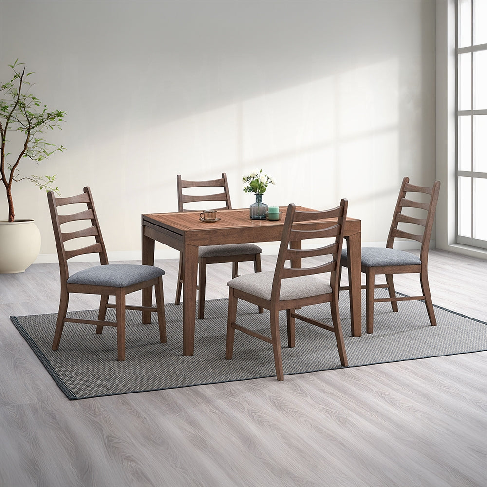 Acme DN04170-7PC 7 pc Mayah walnut finish wood mid century modern dining table set grey chairs