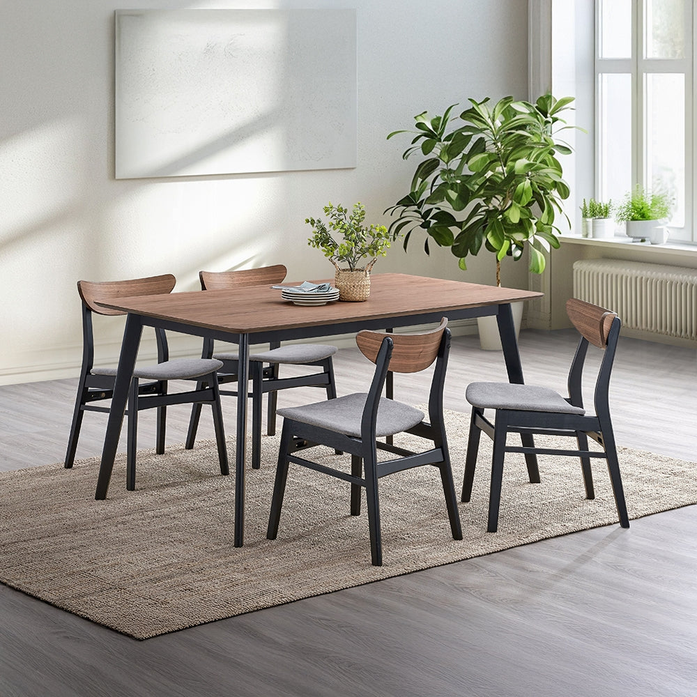 Acme DN04180-5PC 5 pc Briar walnut and black finish wood mid-century modern dining table set padded seats
