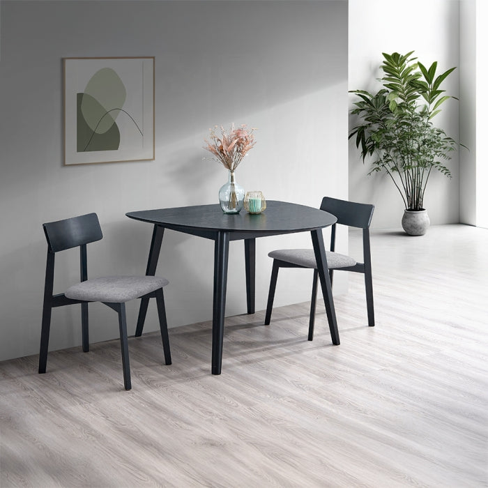Acme DN04185-3PC 5 pc Briar black finish wood mid-century modern rounded triangle bistro kitchen dining table set padded seats