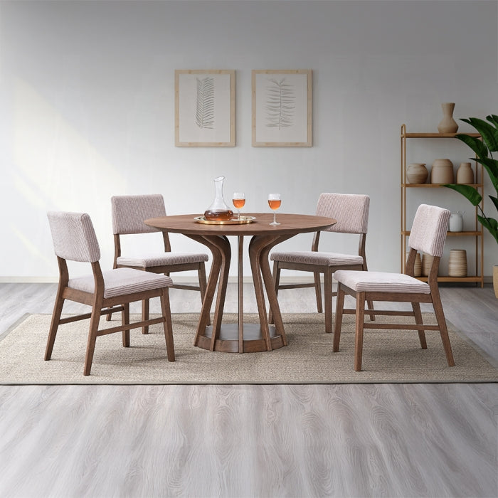 Acme DN04190-5PC 5 pc Seda walnut finish wood mid-century modern 47" round dining table set