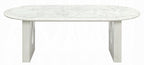Acme DN04205-7PC 7 pc Zayn white finish pedestals rounded edge white marble top dining table set