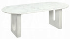 Acme DN04205-7PC 7 pc Zayn white finish pedestals rounded edge white marble top dining table set