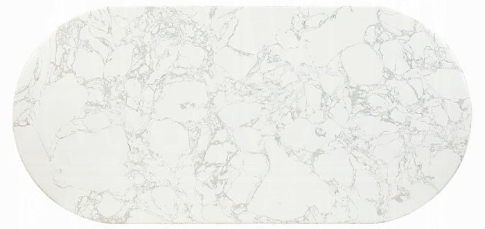 Acme DN04205-7PC 7 pc Zayn white finish pedestals rounded edge white marble top dining table set