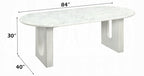 Acme DN04205-7PC 7 pc Zayn white finish pedestals rounded edge white marble top dining table set