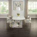 Acme DN04205-7PC 7 pc Zayn white finish pedestals rounded edge white marble top dining table set