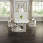 Acme DN04205-7PC 7 pc Zayn white finish pedestals rounded edge white marble top dining table set