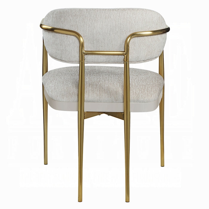 Acme DN04205-7PC 7 pc Zayn white finish pedestals rounded edge white marble top dining table set