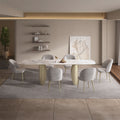 Acme DN04295-7PC 7 pc Cora golden champagne finish rounded edge white ceramic marble top dining table set