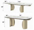 Acme DN04295-7PC 7 pc Cora golden champagne finish rounded edge white ceramic marble top dining table set