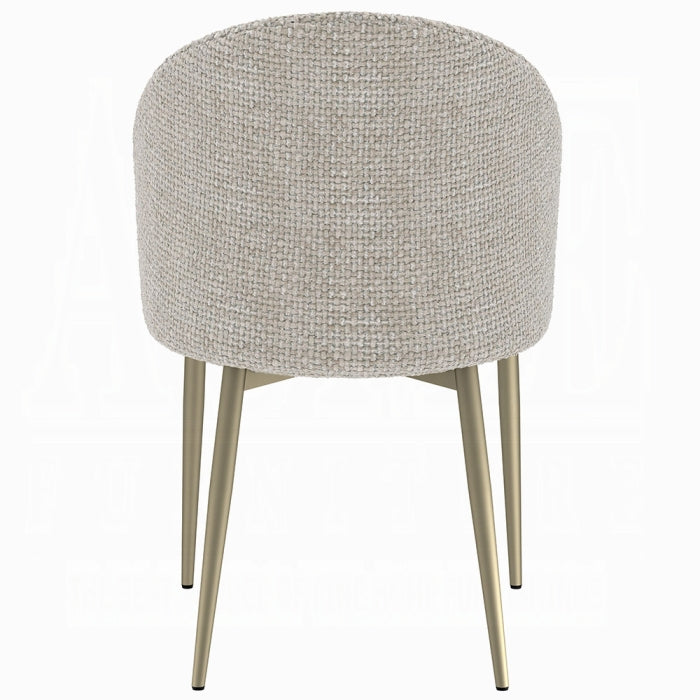 Acme DN04295-7PC 7 pc Cora golden champagne finish rounded edge white ceramic marble top dining table set