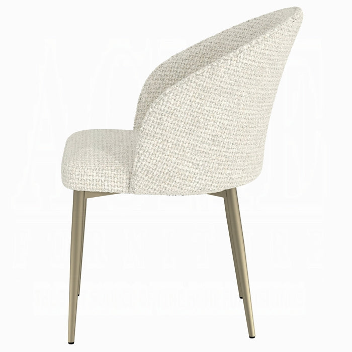 Acme DN04295-7PC 7 pc Cora golden champagne finish rounded edge white ceramic marble top dining table set