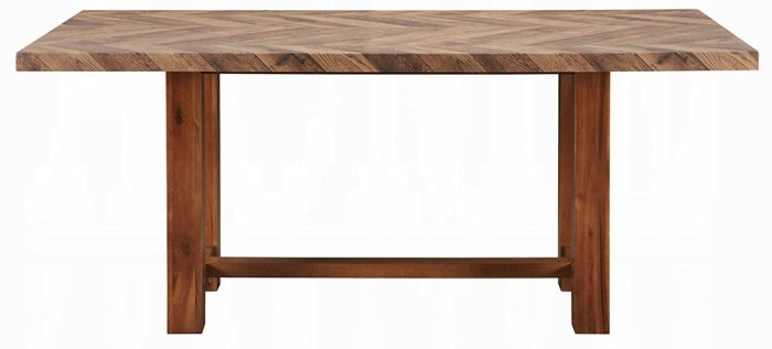 Acme DN04395-7PC  7 pc Gilsea brown finish wood chevron parquet design top dining table set