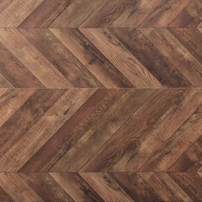 Acme DN04395-7PC  7 pc Gilsea brown finish wood chevron parquet design top dining table set