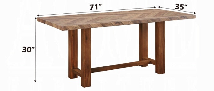 Acme DN04395-7PC  7 pc Gilsea brown finish wood chevron parquet design top dining table set