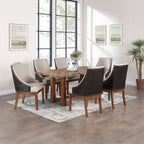 Acme DN04395-7PC  7 pc Gilsea brown finish wood chevron parquet design top dining table set