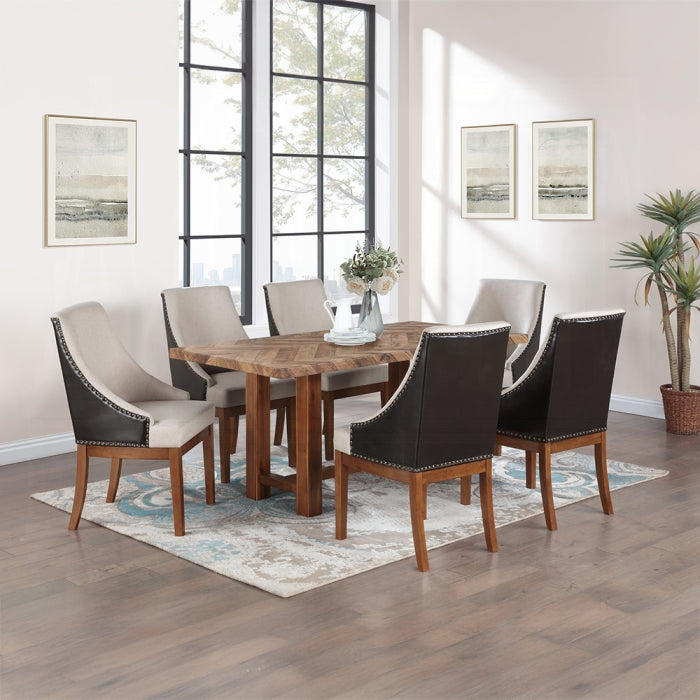 Acme DN04395-7PC  7 pc Gilsea brown finish wood chevron parquet design top dining table set