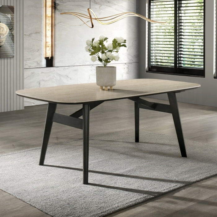 Lark Black Metal Frame & Travertine Top 79" 7-Piece Dining Table Set – DN04675-7PC