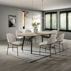 Lark Black Metal Frame & Travertine Top 79" 7-Piece Dining Table Set – DN04675-7PC
