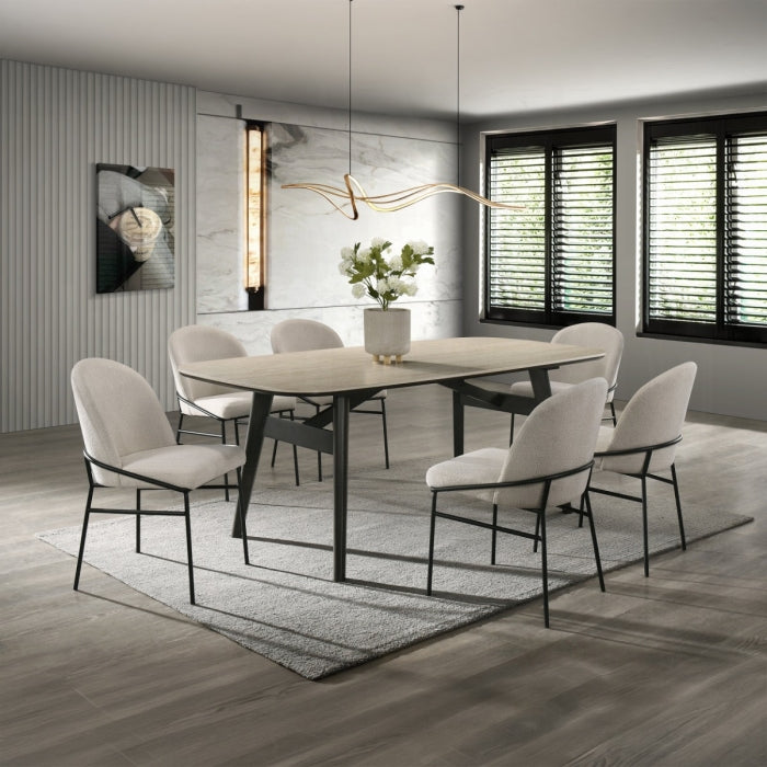 Lark Black Metal Frame & Travertine Top 79" 7-Piece Dining Table Set – DN04675-7PC