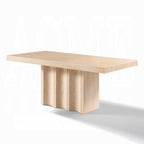 Acme DN04745-7PC 7 pc Inca travertine stone top mid century modern dining table set light grey chairs