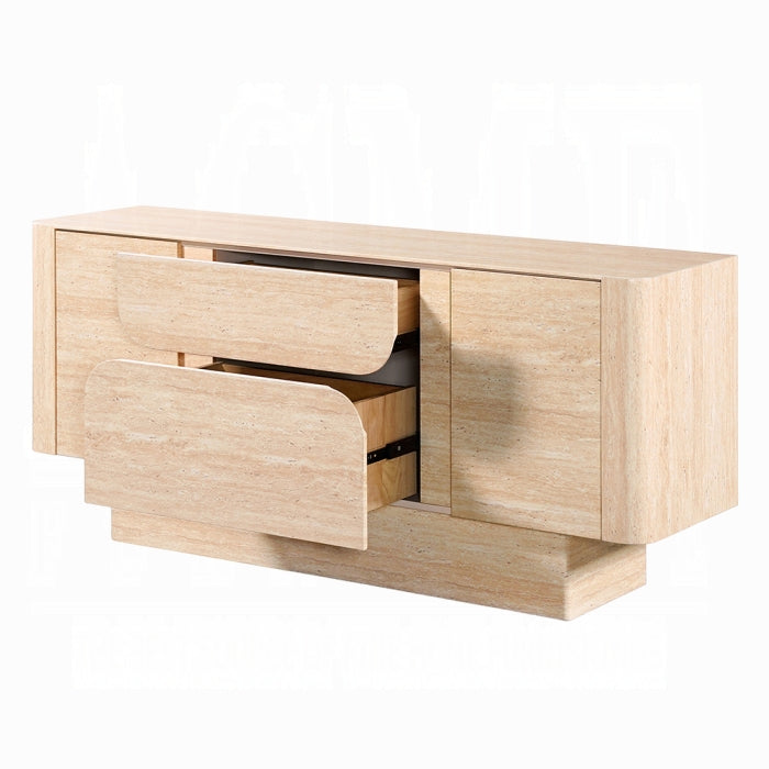 Acme DN04748  Inca travertine stone top mid century modern buffet sideboard server cabinet