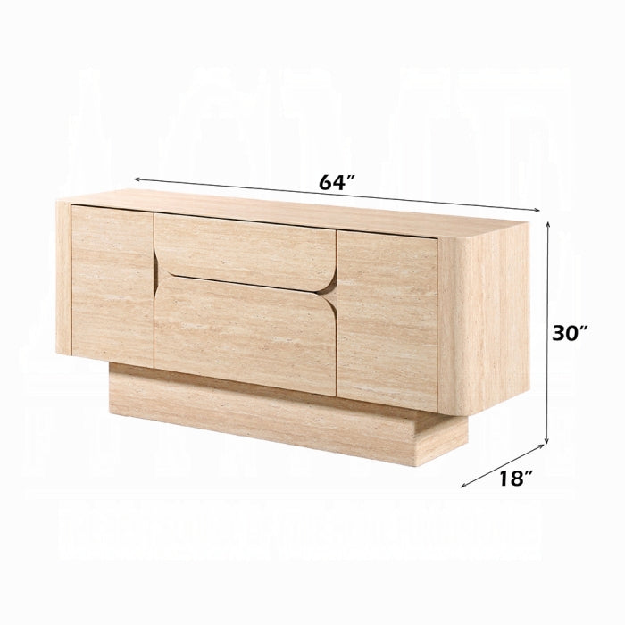 Acme DN04748  Inca travertine stone top mid century modern buffet sideboard server cabinet