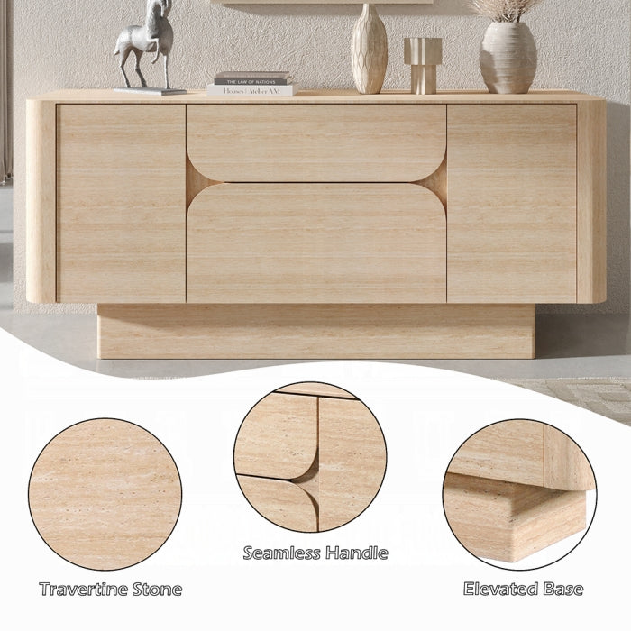 Acme DN04748  Inca travertine stone top mid century modern buffet sideboard server cabinet
