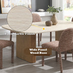 Acme DN04755-7PC 7 pc Lidi natural finish wood faux marble top mid century modern dining table set brown chenille chairs