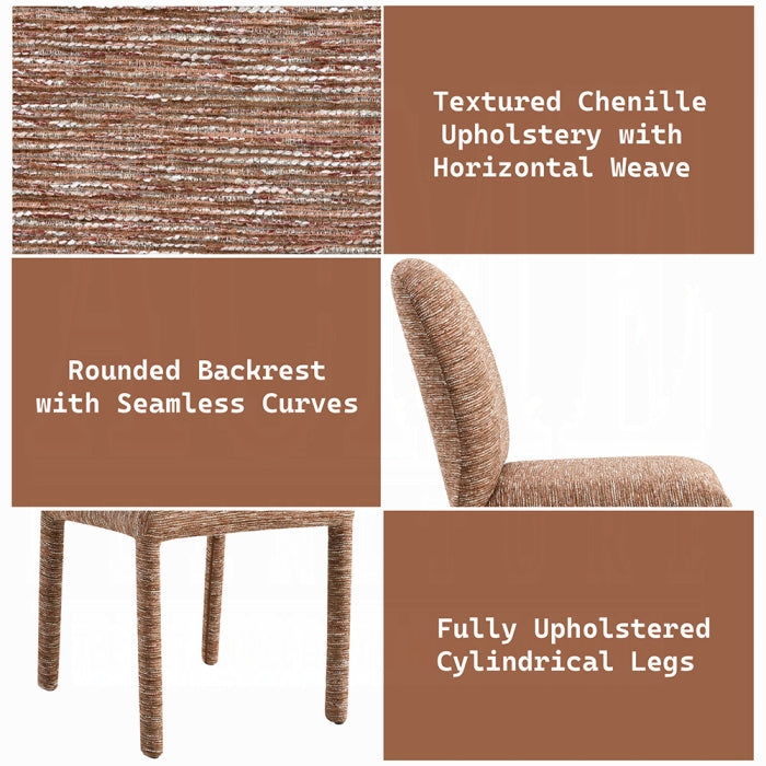 Acme DN04755-7PC 7 pc Lidi natural finish wood faux marble top mid century modern dining table set brown chenille chairs