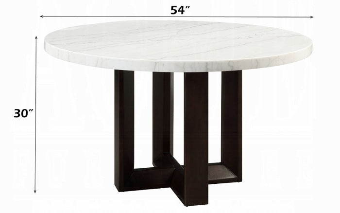 Acme DN05205-5PC  5 pc Edwyn 54" round marble top espresso finish wood dining table set