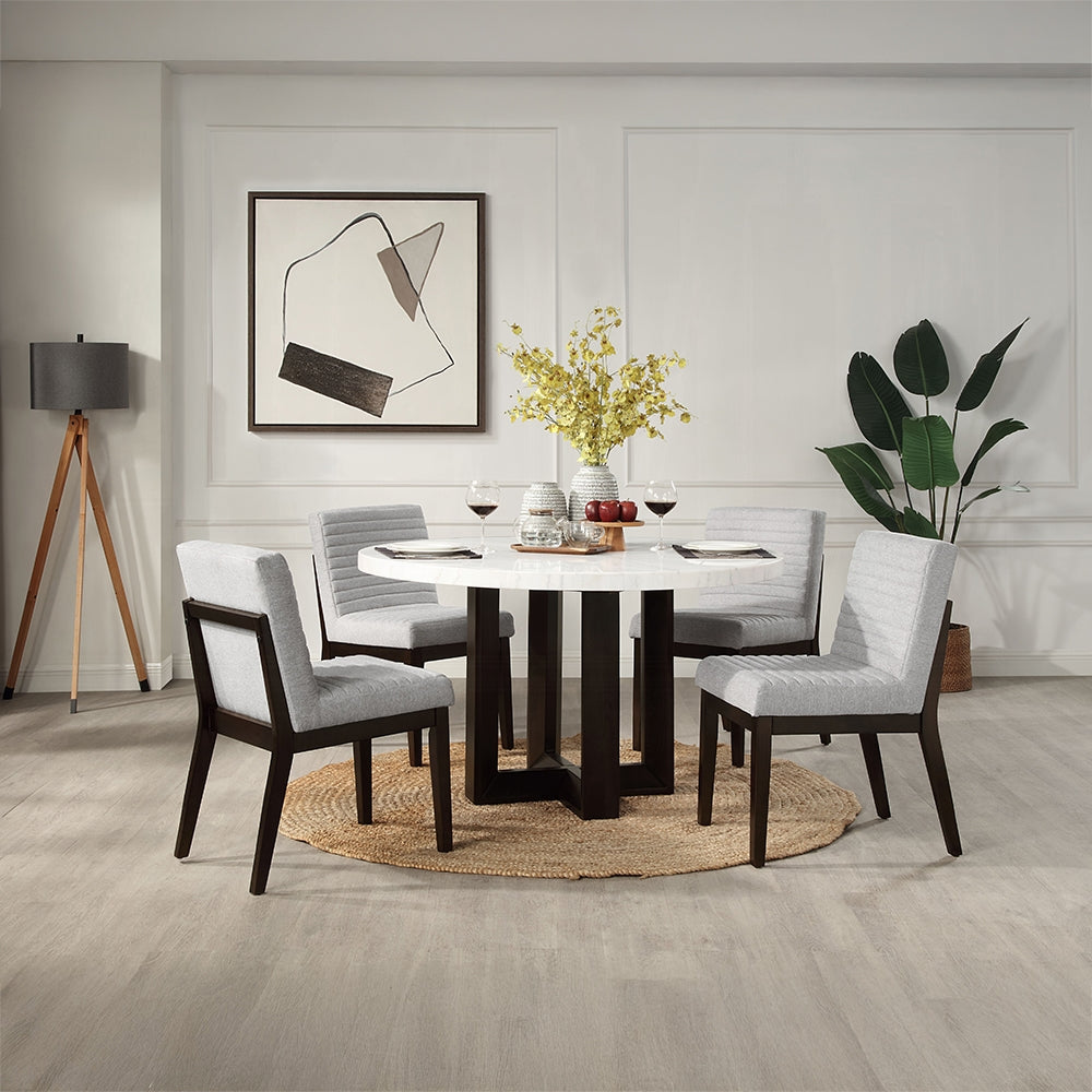 Acme DN05205-5PC  5 pc Edwyn 54" round marble top espresso finish wood dining table set