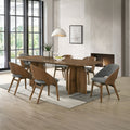 Acme DN06270-7PC 7 pc Delmon walnut finish wood mid-century modern dining table set grey fabric and wood back chairs