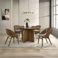 Acme DN06275-5PC 5 pc Delmon walnut finish wood mid-century modern 47" round dining table set wood back chairs