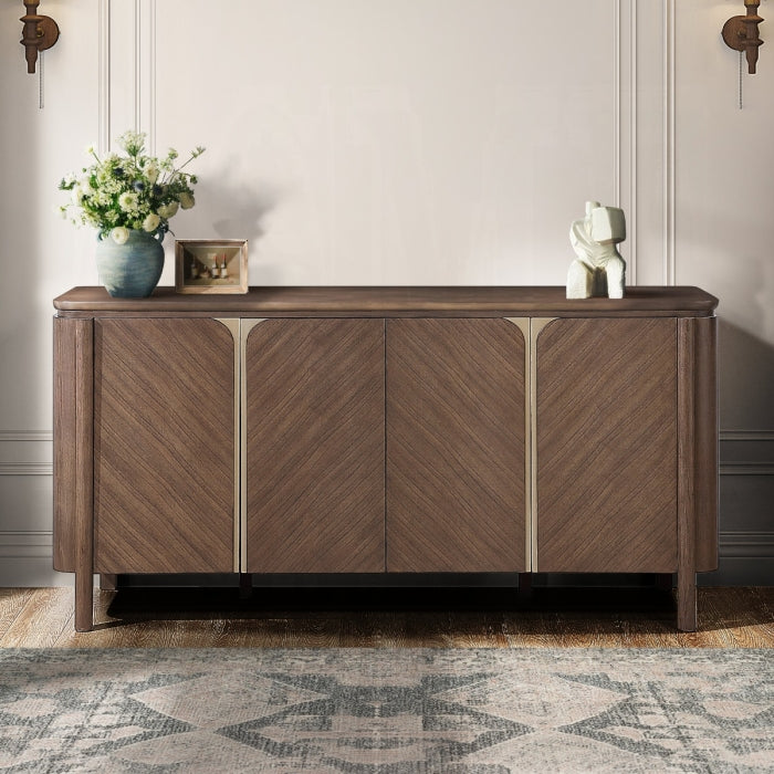 Acme Ouida Walnut Finish Wood Gold Trim Dining Buffet Server Sideboard Cabinet – DN06994