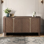 Acme Ouida Walnut Finish Wood Gold Trim Dining Buffet Server Sideboard Cabinet – DN06994